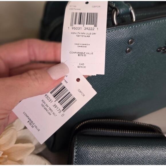 NWT Coach Lillie Forest Crossgrain Leather Satchel Shoulder Bag and Wallet - Picture 6 of 6